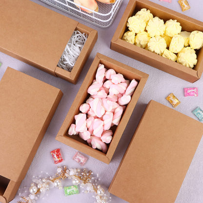 26 PCS Rectangle Drawer Kraft Boxes Small Crafts Cardboard Present Boxes Present Packaging Boxes for Party Favor Treats, Candy and Jewelry Crafts, 6.5 x 3.7 x 1.6 inch (Brown)