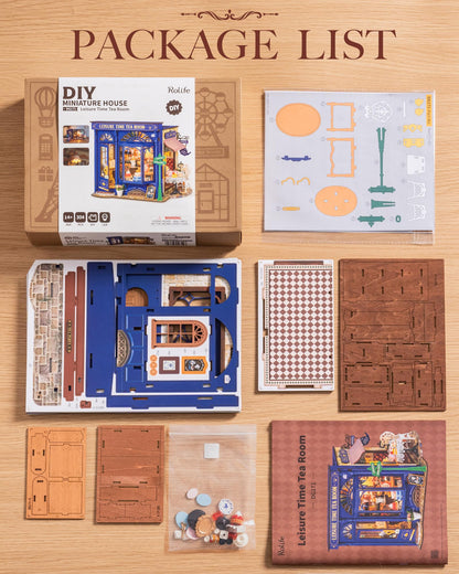 Rolife DIY Miniature House Kit Bundle - French Desset Shop & Edwardian Tea Room Booknook Kit 3D Wooden Puzzles Gift for Adults