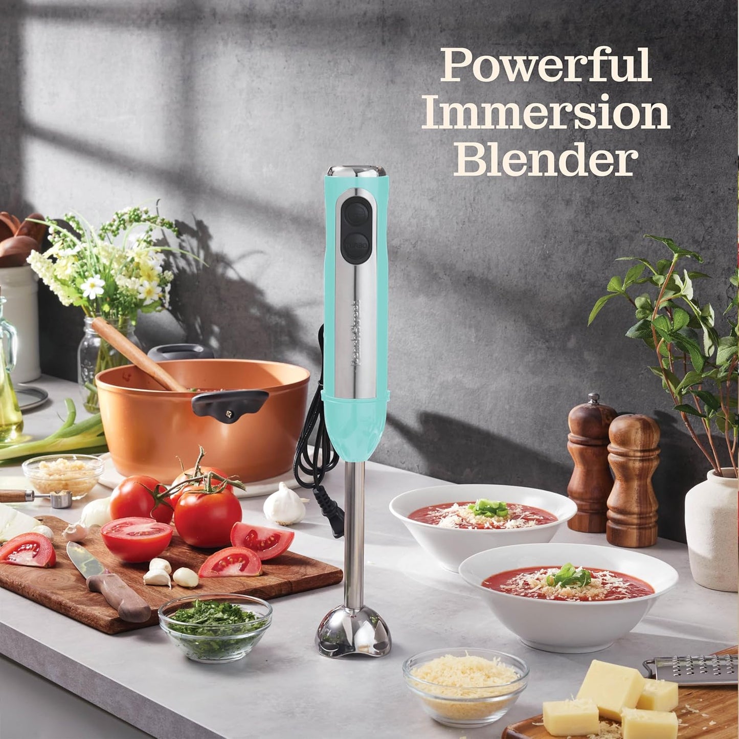 Powerful Immersion Blender, Electric Hand Blender 500 Watt with Turbo Mode, Detachable Base