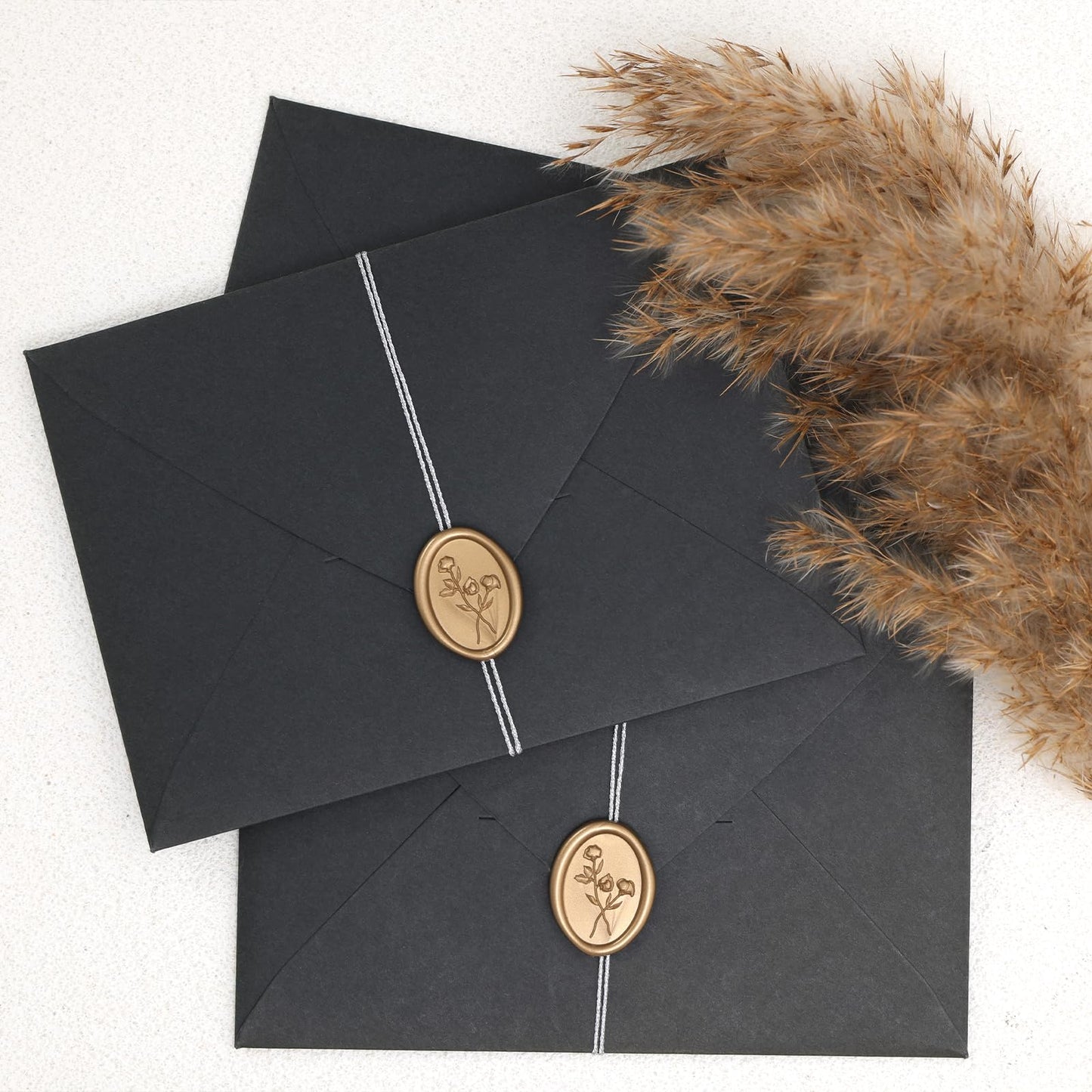UNIQOOO Wax Seal Stickers - 3D Flower Oval Shape Wedding Invitation Envelope Seal Stickers, 50 Pcs Self- Adhesive Prosecco Metallic Light Gold Sticker, Perfect for Invitation, Christmas, Gift