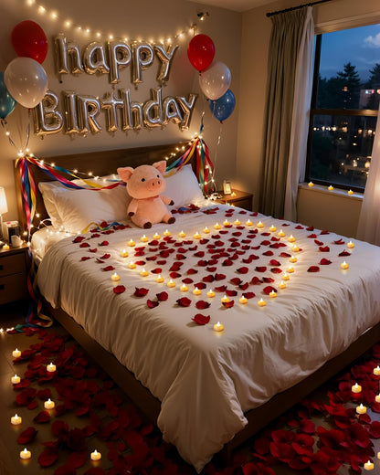 Amagic 4000 Pieces Artificial Rose Petals with 50 Heart LED Tea Lights Candles Kit, Rose Petals and Candles Set for Proposal, Anniversary, Special Romantic Night, Wedding Table Decor