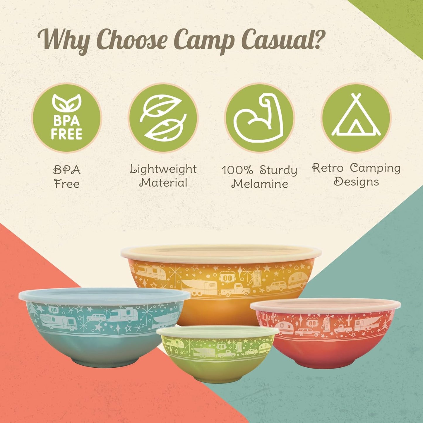 Melamine Bowls with Lids - 4 BPA Free Nesting Bowls Set for Indoor & Outdoor Dining, Sturdy & Lightweight