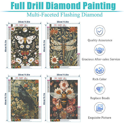 Diamond Painting Kits for Adults - 4 Pack Dragonflies, Butterfly, Bees, Bird DIY 5D Diamond Art Kits Full Drill Diamond Dots Paintings with Diamonds Gem Art and Crafts Home Decor 12x16inch