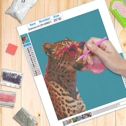 XUNLURY Funny Animal Diamond Art Kits 4 Pcs, Trendy Pink Leopard Highland Cow Dachshund Giraffe Diamond Painting Kits for Kids Adults Beginners, Full Drill Diamonds Dots for Home Decor, 9.8x11.8 Inch