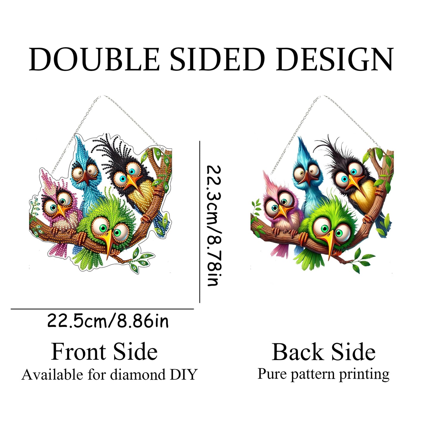 5D Diamond Art Hanging Kit for Adult,Special Shaped Rhinestone,Double Sided DIY Acrylic Diamond Art Painting Window Pendants Home Garden Wall Hanging Kits Hanging Ornament (Four Birds)