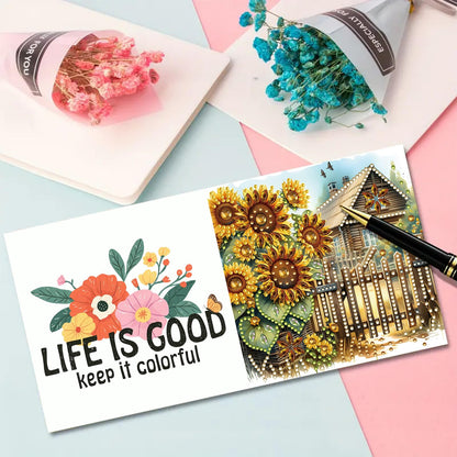 6 Packs DIY Diamond Art Cards with Envelopes, DIY Diamond Art Painting Greeting Cards Happy Birthday Holiday Card Kits Present-03-Sunflower