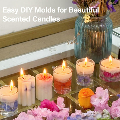 8PCS Silicone Candle Molds Set - Cylinder/Hexagon/Star/Heart/Flower/Cat Head Shapes for DIY Candle Making, Soap, Resin Crafts, Reusable and Easy Release Candle Making Kit with Multiple Shape and Sizes