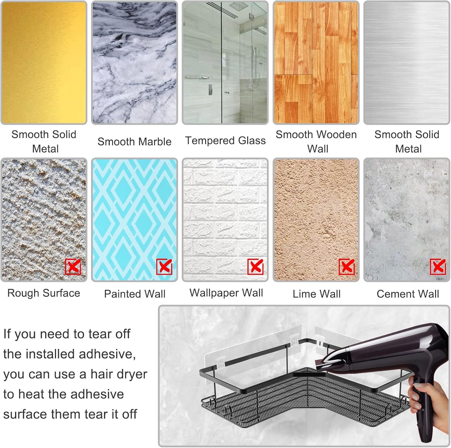 AOUKAR 4pack Shower Caddy Shelf Adhesive Replacement Stickers Pads For Bathroom Corner Organizer Basket, No Drilling