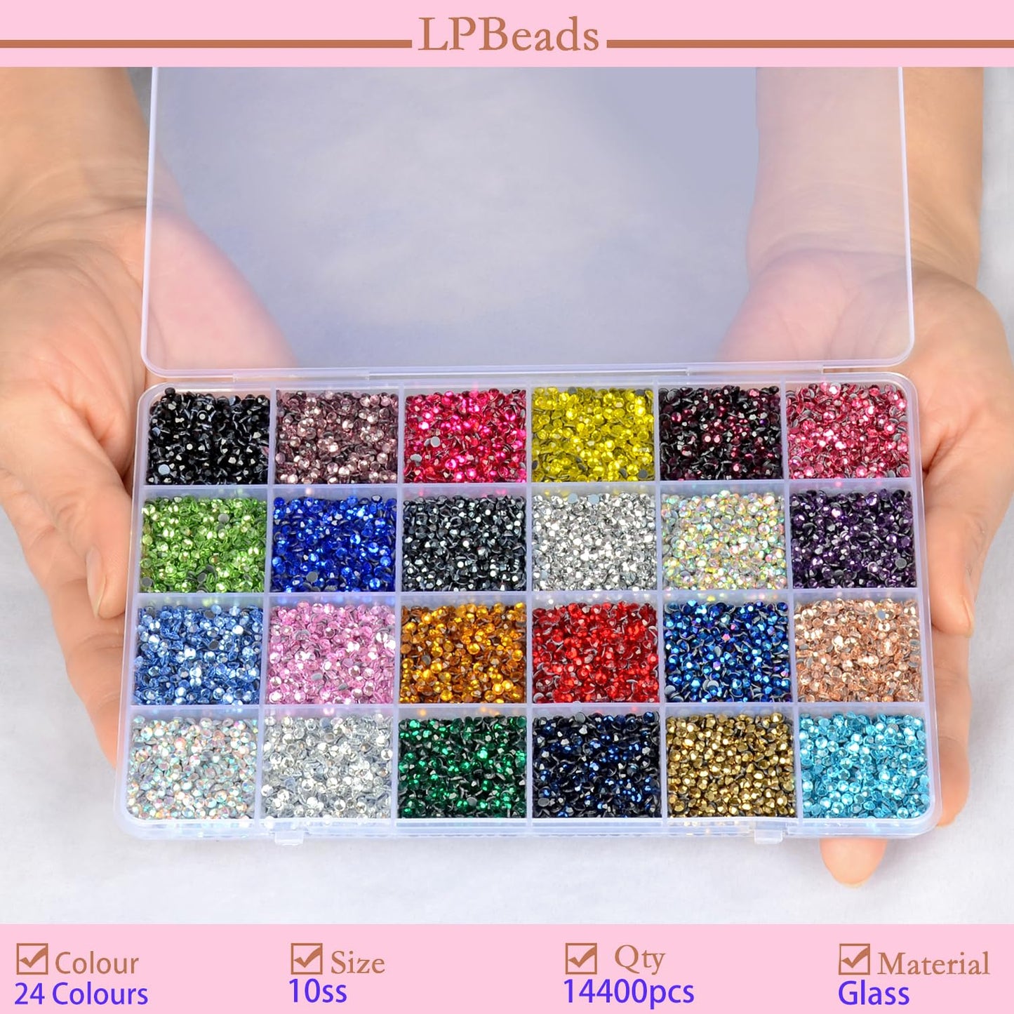 LPBeads Glass Hotfix Rhinestones Bulk SS10 14400pcs 24 Colors Hotfix Crystal Flatback Rhinestones for Crafts Clothes with Tweezers and Wax Pencil Kit