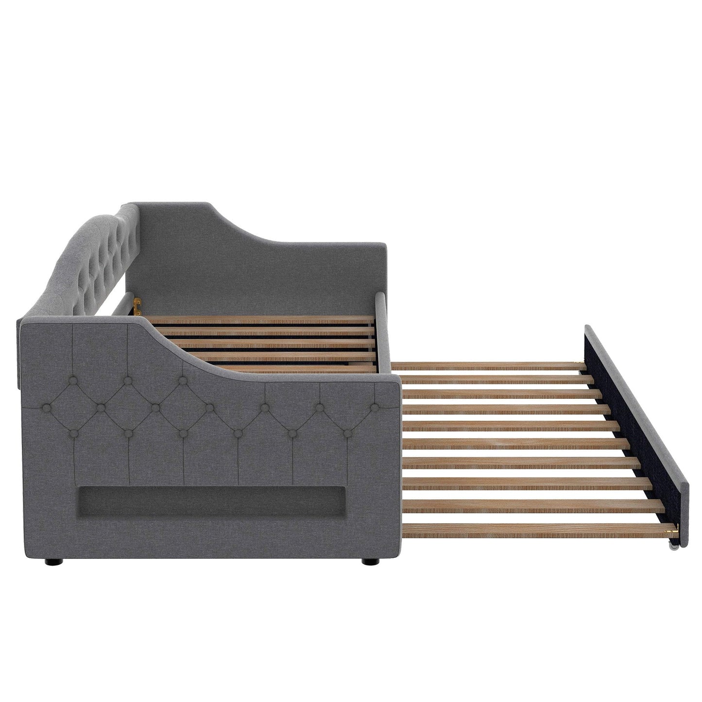 DNYN Twin XL Upholstered Daybed with Trundle(Twin) for Kids,Adults,Solid Wood Bedframe w/Led & Fabric Backrest Design,No Box Spring Needed & Easy Assembly, Gray