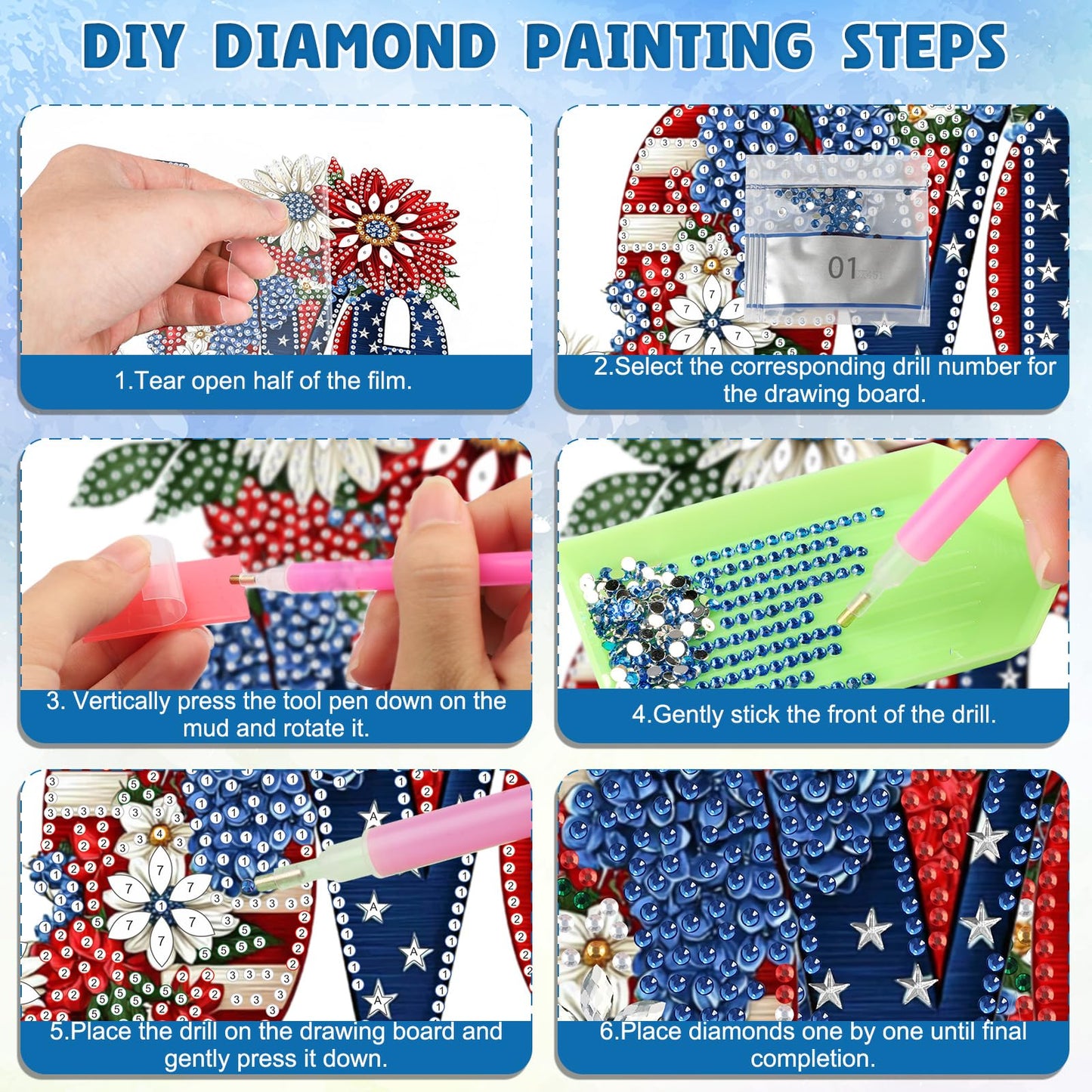 DOMROM 4th of July Love Diamond Art Hanging Kits, American Flag Floral Letter Diamond Painting, Special Shaped Gem Art Suncatchers Ornament, Independence Day Love Decor for Home Window Wall