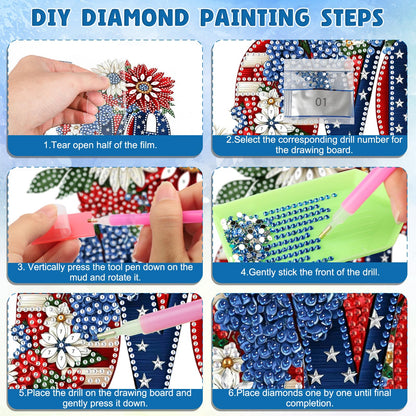 DOMROM 4th of July Love Diamond Art Hanging Kits, American Flag Floral Letter Diamond Painting, Special Shaped Gem Art Suncatchers Ornament, Independence Day Love Decor for Home Window Wall