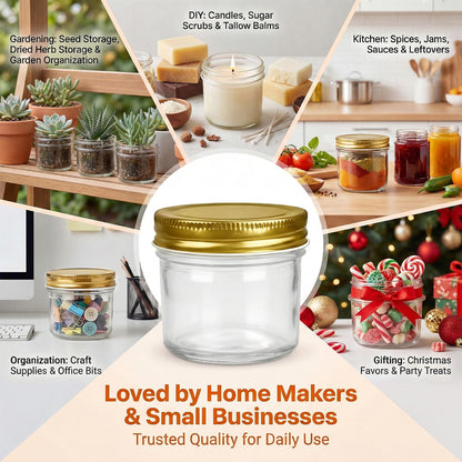 QAPPDA 4oz Glass Jars With Lids,Small Mason Jars Wide Mouth,Mini Canning Jars With Gold Lids For Honey,Jam,Jelly,Wedding Favor,Shower Favors,Spice Jars For Kitchen Storage & Home,Set of 40