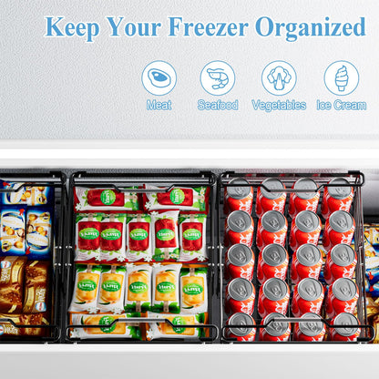 OdoVow Freezer Organizer Bins, 2 Packs Large Expandable Stackable Chest Freezer Containers with Handle, Metal Adjustable Storage Baskets for Fridge, Deep Freezer, Cabinet, Kitchen, Pantry - Black