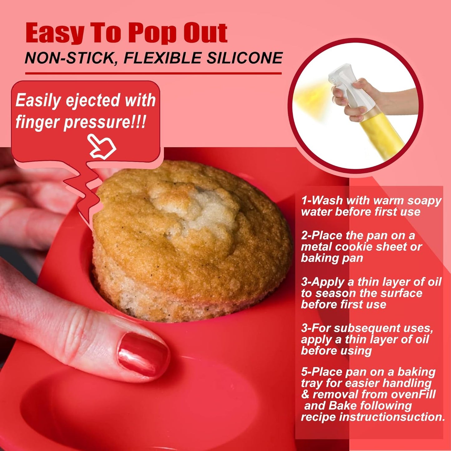2PCS Silicone Muffin Pan - Thicken-12 Cup Non-Stick Baking Pan for Muffin Cakes, Tart, Bread - Dishwasher & Microwave