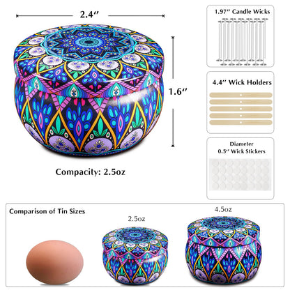 Domivirgo 24 Empty Candle Tins 2.5 oz with Lids - Simple Candle-Making Kit, Includes 26 Wicks, 5 Holders & 32 Stickers, Multi-Purpose Storage Containers for Crafts & Small Items (2.5oz)