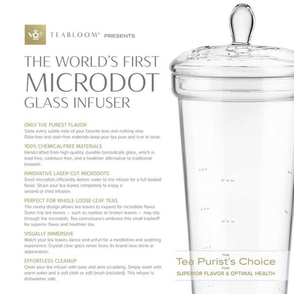 Teabloom Grand Bouquet Borosilicate Glass Tea Set for Six – Elegant 50oz Teapot with Microdot Infuser & Six 8oz Teacups – A Pure & Immersive Tea Experience – Tea Purist's Choice