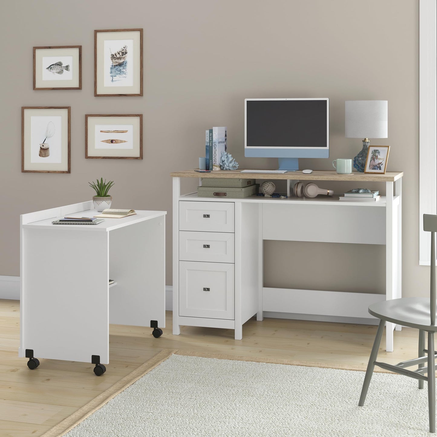 Sauder Cottage Road Credenza Desk, White Finish