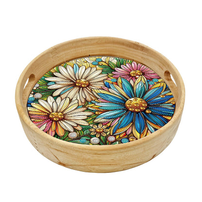 ARTopet DIY Diamond Tray Round Diamond Art Painting Creative Design Handmade Wooden Tray Dinner Plate Diamond Art for Coffee Living Room Home Organizer Diameter 25.5cm-Daisy