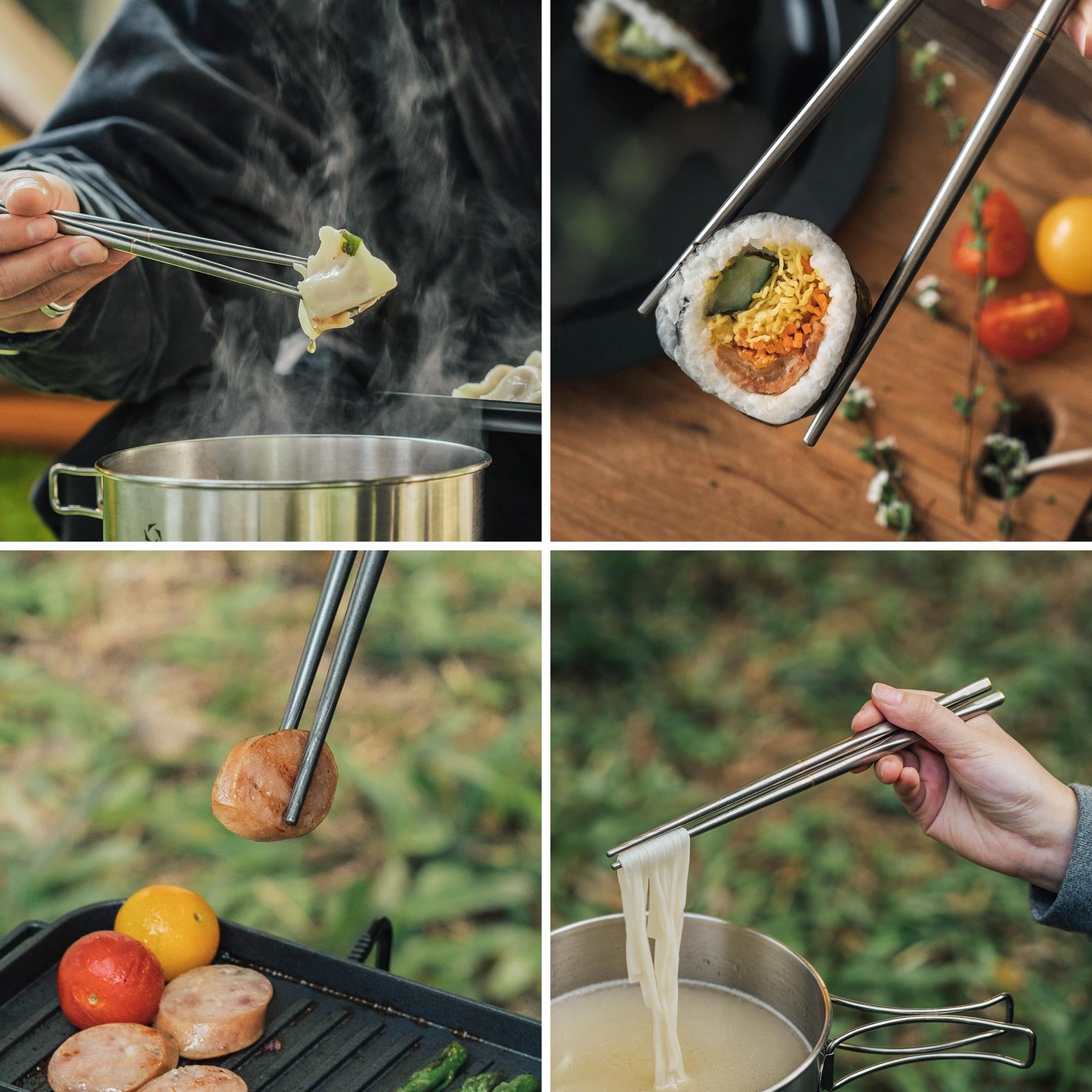 Thous Winds Titanium Chopsticks , Foldable Lightweight Reusable Camping Cutlery, Utensils for Camping Backpacking Hiking Home, with Storage Bag, 2 Pairs