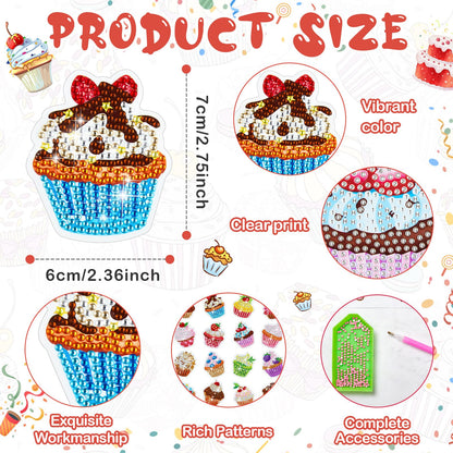Xuhal 16 Pcs Diamond Painting Magnets DIY Diamond Painting Kits for Gem Art Magnet Refrigerator Stickers for Beginners Adults DIY Crafts Home Decors Party Birthday Gifts(Cupcake)