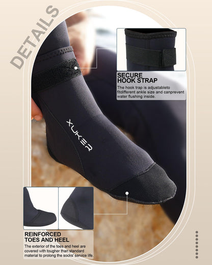 XUKER Neoprene Water Socks 3mm, Sand Proof Beach Volleyball Socks Diving Socks for Outdoor Water Sports