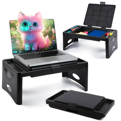 Loddie Doddie Foldable Lap Desk - 9.75 x 12 in, Black, Plastic - Accessory Trays & Storage Pocket for Lap Desk with Storage - Kids Travel Tray for Car Seat - Foldable Laptop Table for Small Spaces