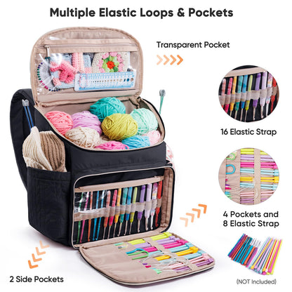 MYBAGZING Knitting Bag Backpack, Large Crochet Backpack - Crochet Bag Organizer, Yarn Storage Organizer - Yarn Holder with 10 Pockets for Crochet Accessories, Knitting & Crochet Supplies, Crochet Gift