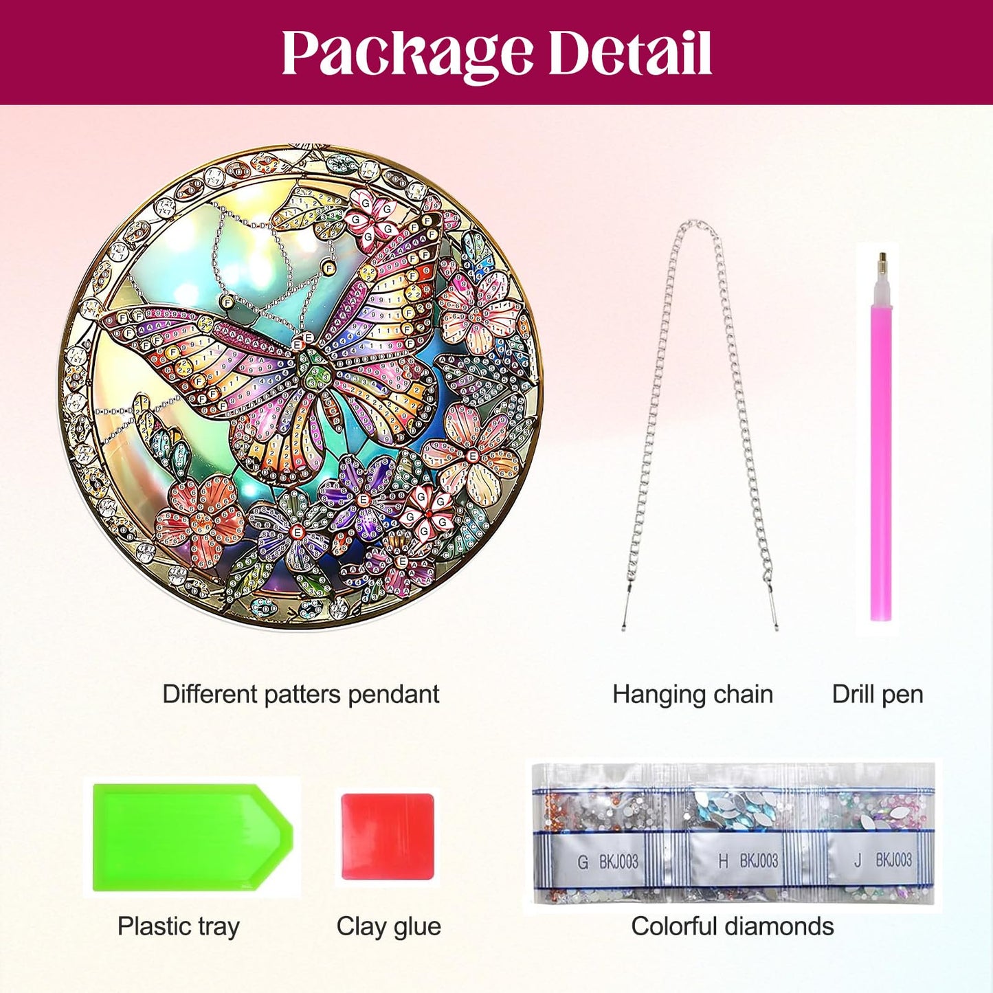 MISCER Butterfly Hanging Diamond Art Pendants Kits for Adults Kids, DIY Double Sided 5D Special Diamond Painting Pendant Kit, Wreath Gem Art Suncatchers for Window Garden Home Decor