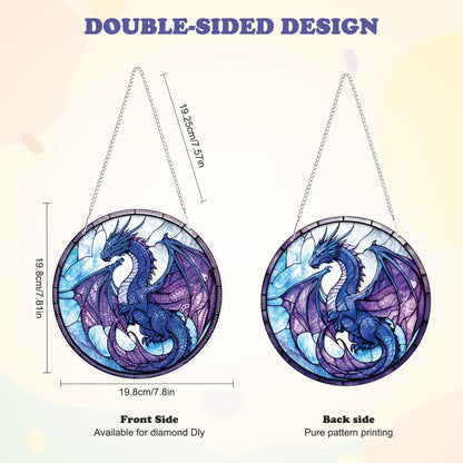 HEIBAGO Dragon Hanging Diamond Art Kits for Adults, Special Shaped Crystal Diamond Painting Ornament Kit, Stained Glass DIY Double-Sided Pattern Gem Art Kit for Home Wall Decor 8.3x8.3inch