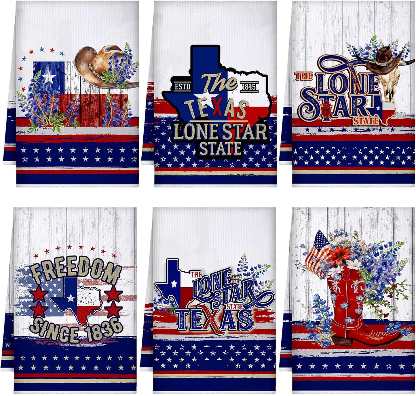 Bencailor 6 Pcs Texas State Kitchen Towel - Patriotic Absorbent Hand Towels for Home Cleaning