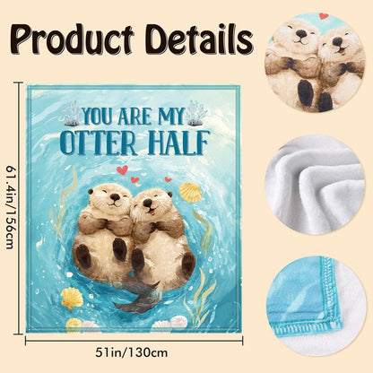 Otter Throw Blanket, Cute Otter Couple Love Design Soft Cozy Flannel Blanket, Valentines Day Anniversary Romantic Gift for Boyfriend Girlfriend Husband Wife (50" x 60")