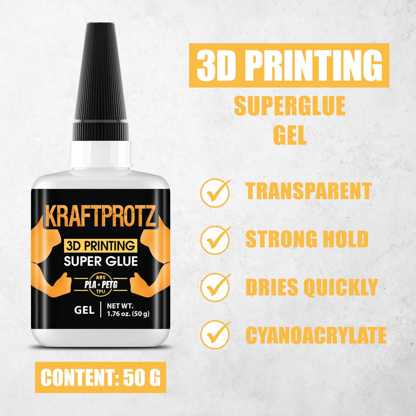 3D Printer Superglue Gel for PLA, ABS, PETG, TPU & Nylon – 1.76 oz XXL – No-Drip, Extra Strong & Waterproof – Precision Tip for Repairs, Supports & Vertical Surfaces