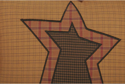 VHC Brands Stratton Applique Star Pillow - 12x12 Country Primitive Bedding Accessory in Tan