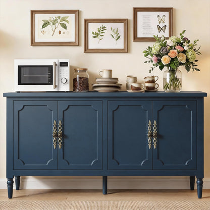 RoyalCraft Buffet Cabinet with Storage, Vintage Sideboard with Adjustable Shelves, Mid Century Modern Painted Credenza Coffee Bar for Kitchen, Dining Room, Entryway, Blue