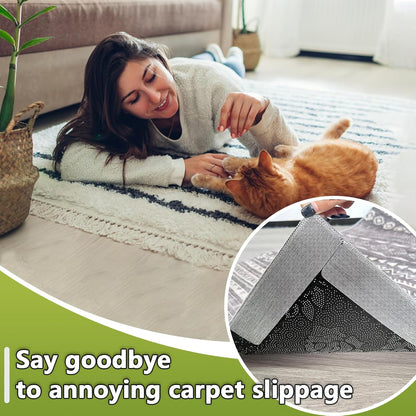 Rug Carpet Non Slip Grippers, 24Pcs Large Carpet Tape Pads, Reusable Strong Adhesive for Floor
