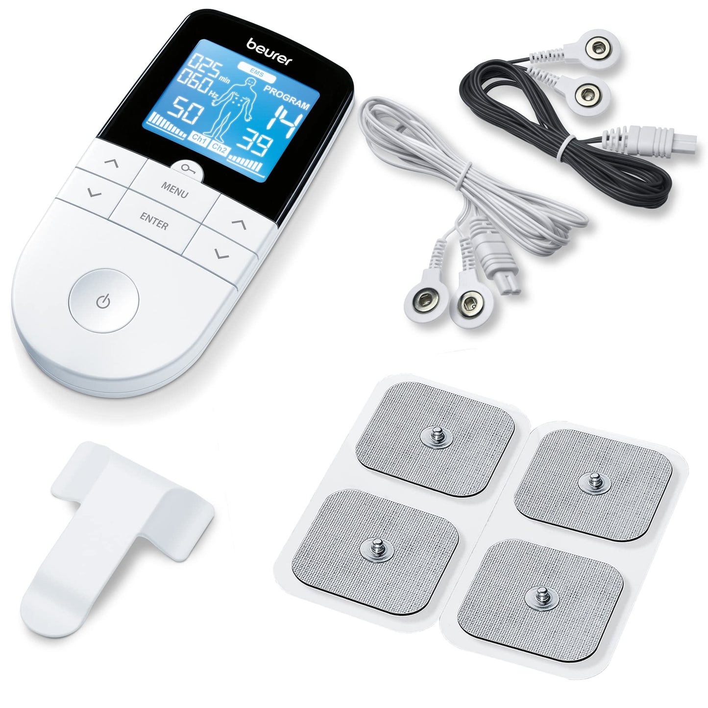 Beurer EM49 Digital TENS & EMS Device for Pain Relief and Muscle Stimulation, 15 TENS Programs, 35 EMS Programs, 2 Adjustable Channels with 4 Self-Adhesive Electrodes