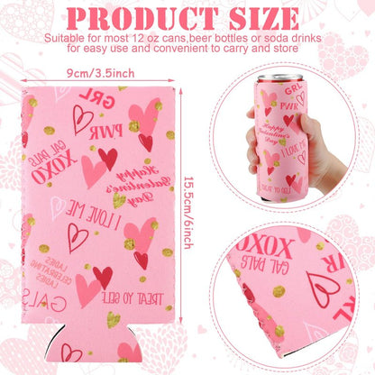 Layhit 12 Pcs Happy Galentine's Day Can Sleeves Celebrating Galentine's Day Beverage Covers for Skinny Cans Cooler Insulated Neoprene Drink Holders for Gathering Party Supplies Favor