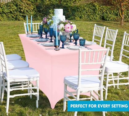 Utopia Kitchen Spandex Tablecloth 2 Pack [8FT, Pink] Tight, Fitted, Washable and Wrinkle Resistant Stretch Table Cloth Rectangle Cover for Trade Show, Weddings & Parties [96Lx30Wx30H Inch]