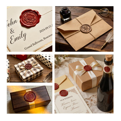 CLKINN Wax Seal Stamp Kit, 24 Colors 600 Pcs Sealing Wax Beads, Wax Seal Kit with Solid Brass Rose Wax Stamp, Spoon & 2 Tealight Candles for Wedding Invitations, Envelopes, DIY Crafts, Gift Wrapping