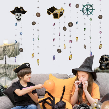 Cheerland Pirate Party Decorations Pirate Decor Hanging Treasure Chest Garland for Trunk or Treat Summerween Celebration Hunt Banner Birthday Hanging Backdrop Streamer Decor Halloween Party Pack of 6