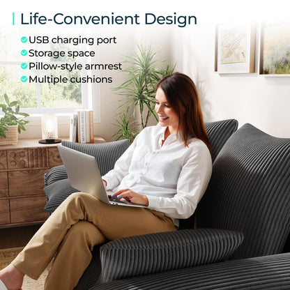LINSY HOME Oversized Sectional Sleeper Sofa with Pull Out Couch Bed (Gray, 110.5'')