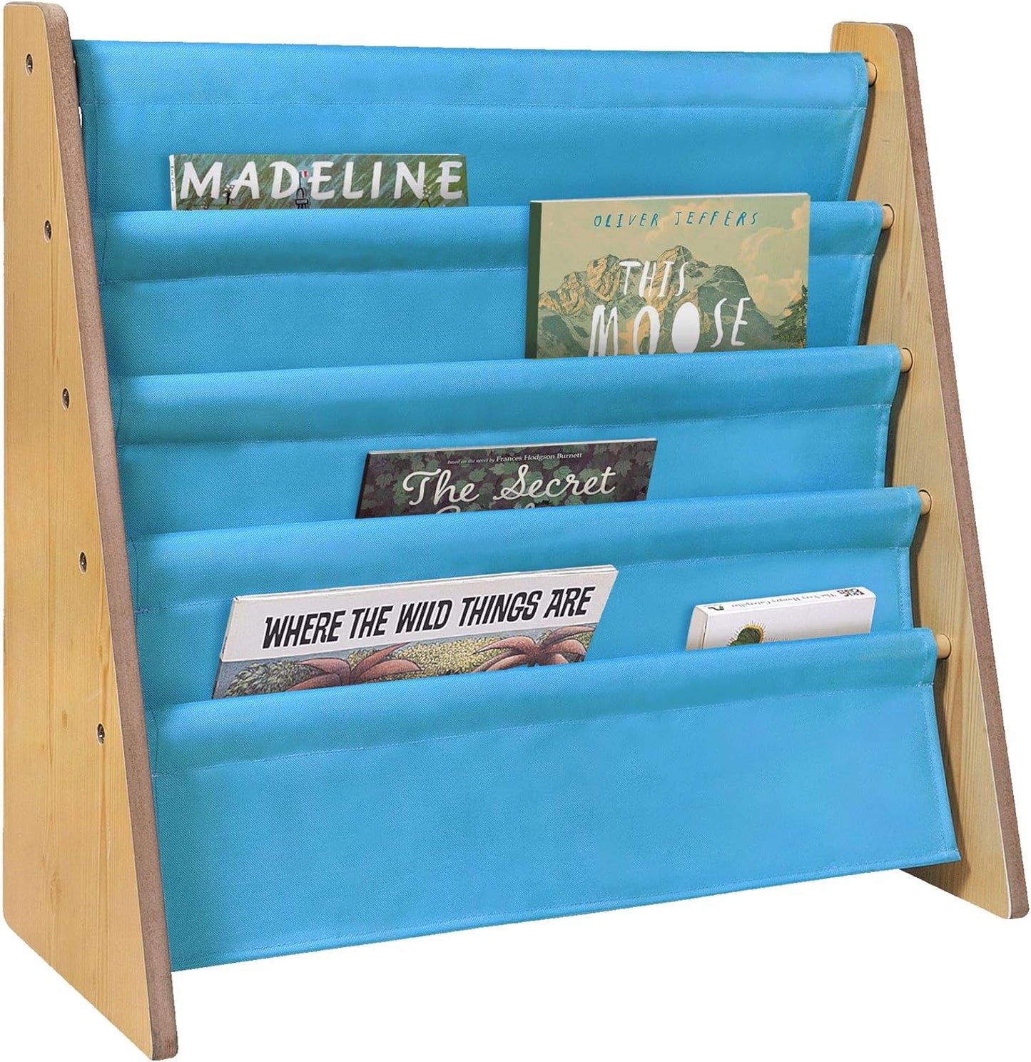 4 Wildkin Wooden Sling Bookshelf for Kids Premium Canvas Design with Fabric Shelves, Organizer for Home or Classroom