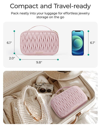 BAGSMART Travel Jewelry Case Jewelry Organizers and Storage Earings Holder Organizer for Women Necklace Holder Jewelry Rolls for Necklaces, Earrings, Bracelets-Pink