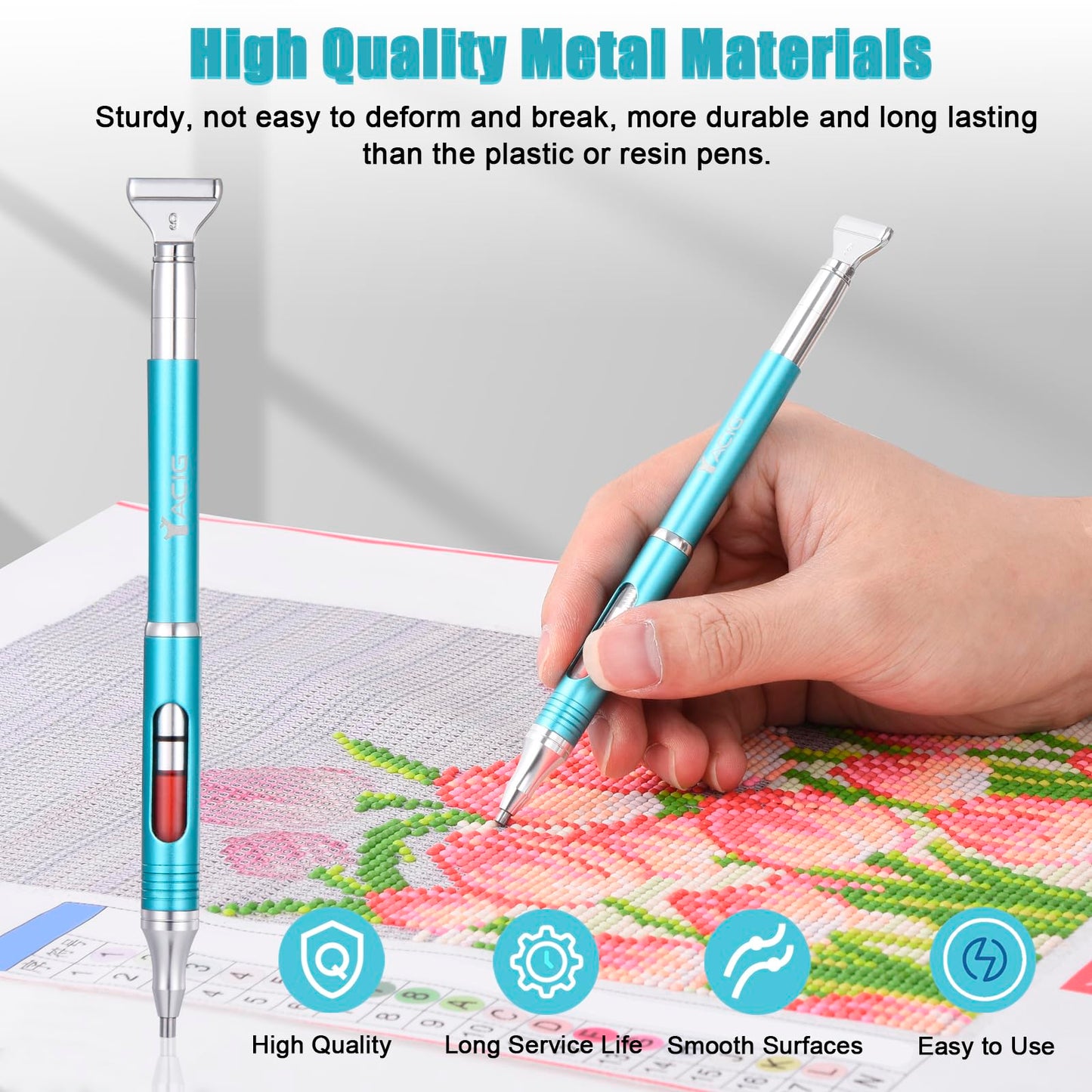 Yacig Diamond Art Pen Refillable Wax Pen for Diamond Painting, Metal 5D Diamonds Art Accessories Pens with a Multi Placer, Blue