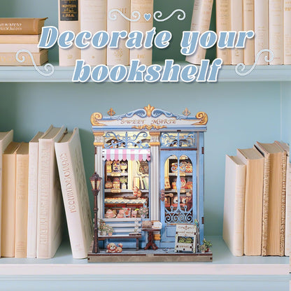 Fsolis Book Nook Kit - DIY Miniature House Kit for Adults, Booknook Bakery Bookshelf 3D Wooden Puzzles Gifts for Women Puzzle Lovers (Sweet Marie)