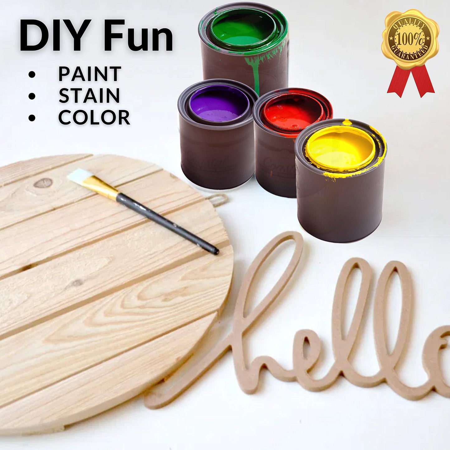 Unfinished Wood Rounds for Crafts - 2 Pack of 14 Inch Diameter Reversible Wood Circles with Real Wood Veneer that Will Not Warp, Wood Slices with Smooth Side and Embossed Shiplap Side by CADE + KAI