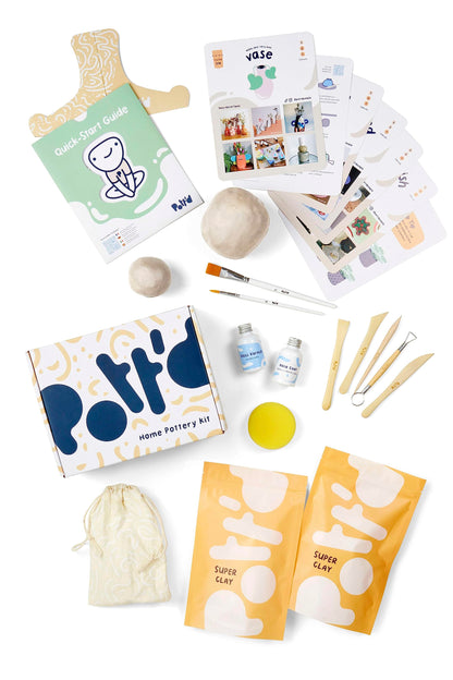Pott'd Air Dry Clay for Adults. Beginners Home Pottery Kit for Adults. DIY Crafts Includes: Air-Dry Clay, Tools, Paints, Brushes, Sealant, Guides