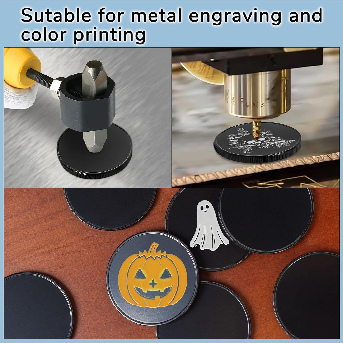 10pcs Blank Challenge Coins, Black 40mm Engraving Blanks Coins, Suitable for Laser Engraving, Metal Stamping, and DIY Hand Engraving, Supports Color Printing, Includes Acrylic Protective Case