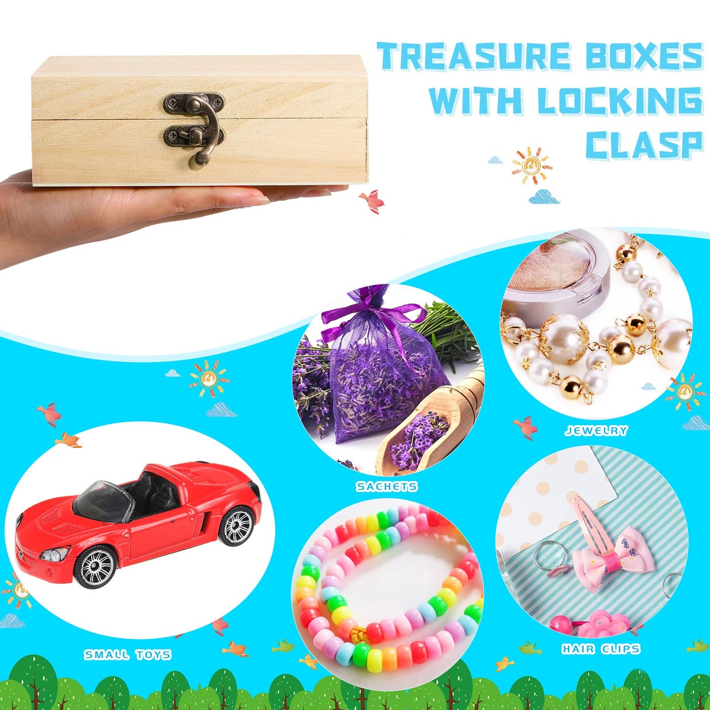 Tuanse 12 Pcs Unfinished Wooden Box with Hinged Lid Wood Small Craft Unpainted Jewelry Keepsake Rectangle Treasure Gift Storage Box for DIY Craft Home Storage Art Project, 6 x 4 x 2 Inch